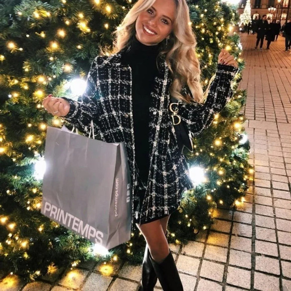 Zara Jackets & Blazers - Zara Check Tweed Snap  Button Shirt Jacket Black White Bloggers Fave Size Small